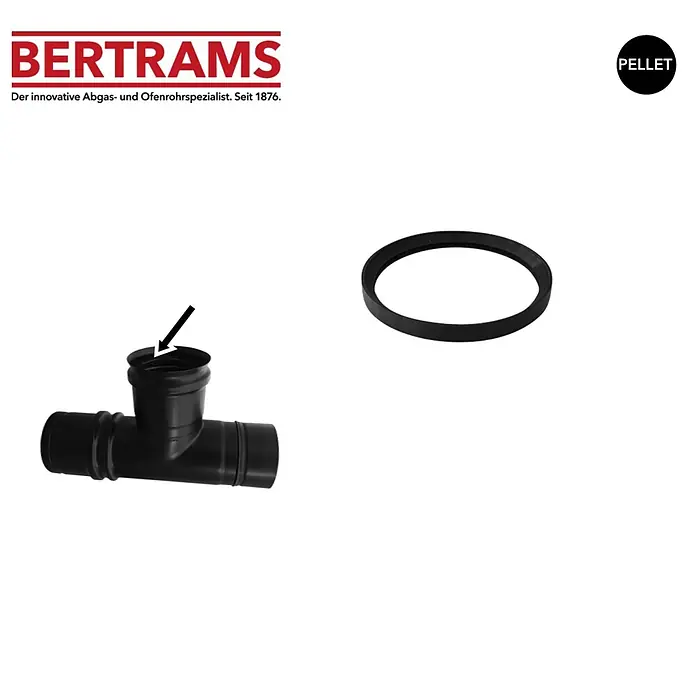 Bertrams Ersatzdichtung innen - Passend für: Pellet Edelstahl 0,4 mm Ofenrohre & Bögen, Durchmesser: 80 mm, 1 Stk. - Schwarzes T-Stück für Pellet-Abgasanlagen mit Dichtungsring.