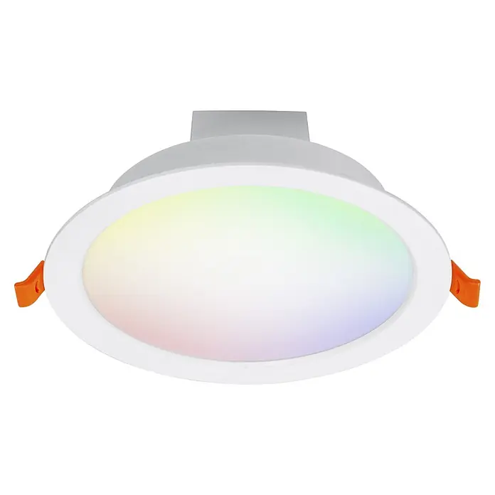 Ledvance LED-Einbauspot - 12 W, Mehrfarbig, Durchmesser: 17 cm, Weiß - Weiße ovale LED-Einbauleuchte mit mehrfarbiger Lichtfläche und orangefarbenen Federklammern.