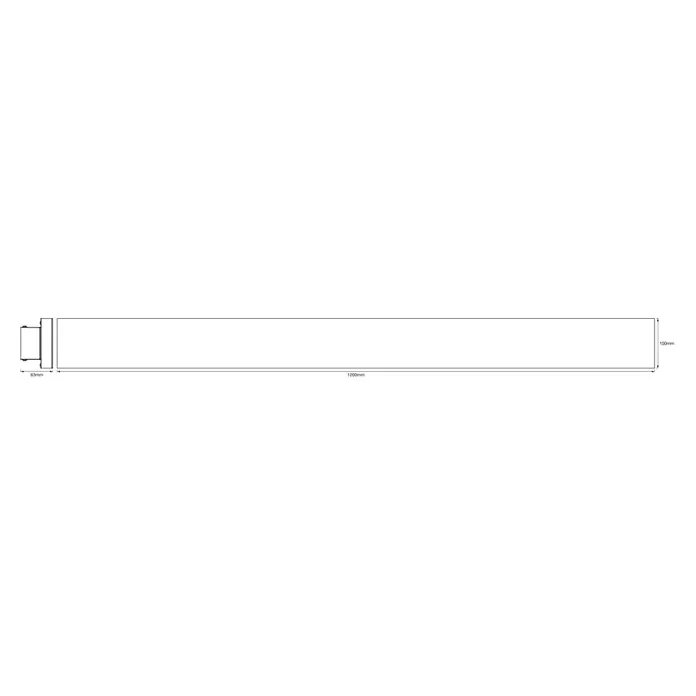 Ledvance Smart+ WiFi LED-Panel Planon Frameless - 35 W, L x B x H: 1.200 x 100 x 65 mm, Weiß, Warmweiß - Technische Zeichnung eines rechteckigen Bauteils, 1200x100x63mm, mit Bemaßung.