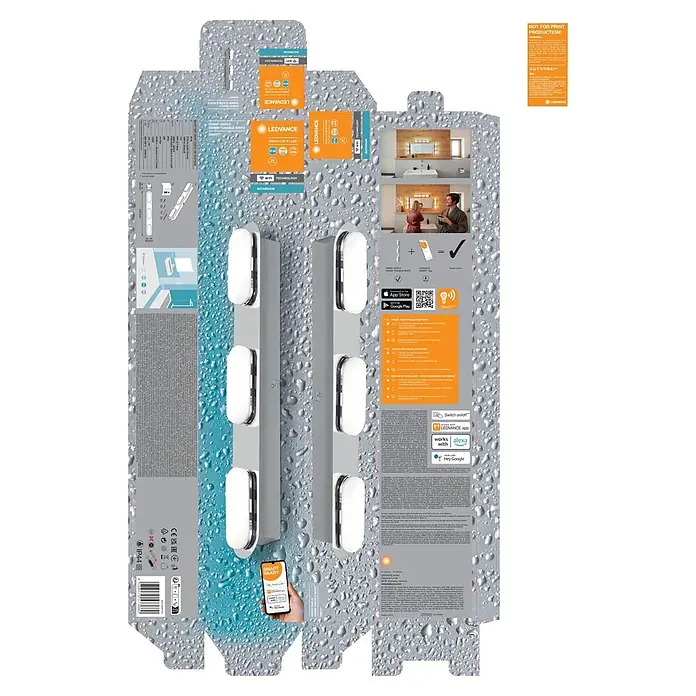 Ledvance LED-Wandstrahler - 20 W, L x B x H: 44,5 x 6 x 5,8 cm, Silber, Mehrfarbig, 3 Stk. - LEDVANCE ORBIS DUPLO 450mm tunable white Leuchte: eine lange graue Leuchte mit vier ovalen weißen Lichtelementen.
