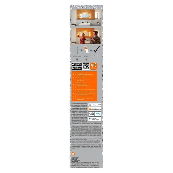 Ledvance LED-Wandstrahler - 20 W, L x B x H: 44,5 x 6 x 5,8 cm, Silber, Mehrfarbig, 3 Stk. - LEDVANCE ORBIS DUPLO 450mm Tunable White Smart-Lichtleiste für Badezimmerspiegel, kompatibel mit Smart-Home-Systemen.