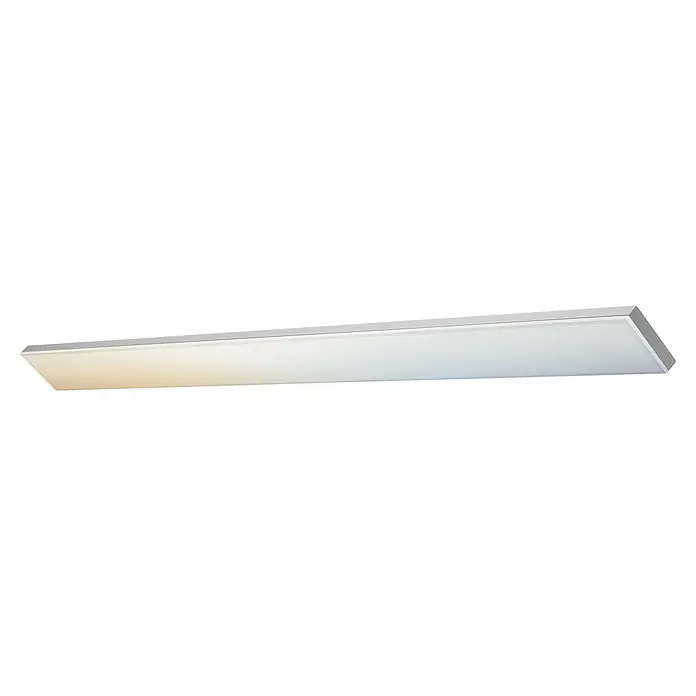 Ledvance Smart+ WiFi LED-Panel Planon Frameless - 35 W, L x B x H: 1.200 x 100 x 65 mm, Weiß, Warmweiß - Rechteckige weiße LED-Leuchtplatte mit grauem Rahmen, geeignet für Decken- oder Wandmontage.