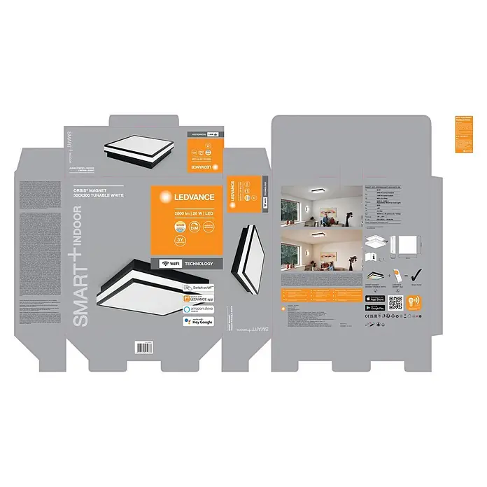 Ledvance LED-Deckenleuchte - 26 W, L x B x H: 30 x 30 x 8,6 cm, Schwarz, Warmweiß - Quadratische, schwarze LED-Deckenleuchte mit smarten Funktionen und einstellbarer Weißtönung.