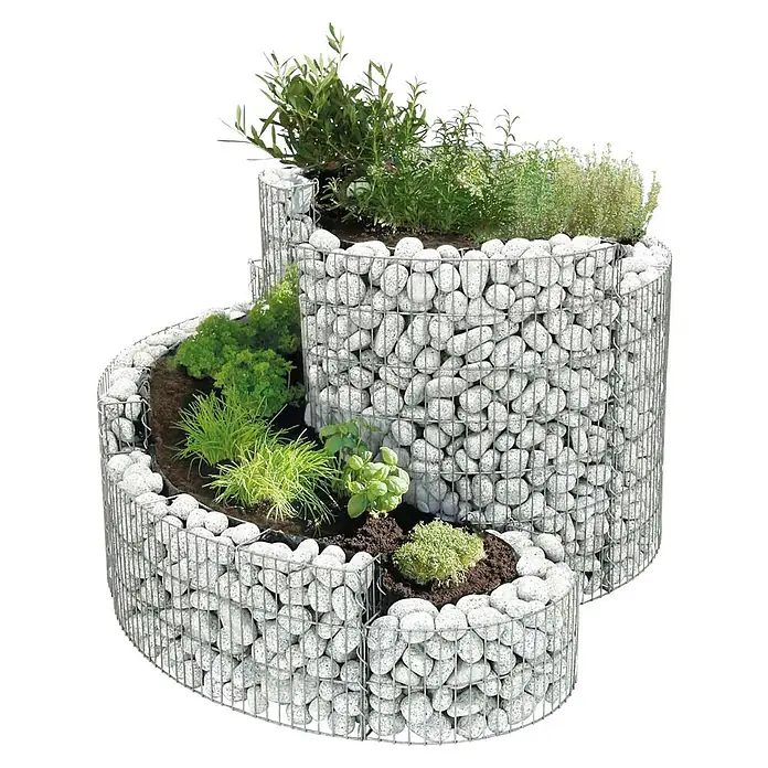 Bellissa Kräuterspirale - 140 x 110 x 80 cm - Dreistufiges Gabionen-Hochbeet mit frischen Kräutern und Pflanzen, eine attraktive und moderne Gartengestaltung.