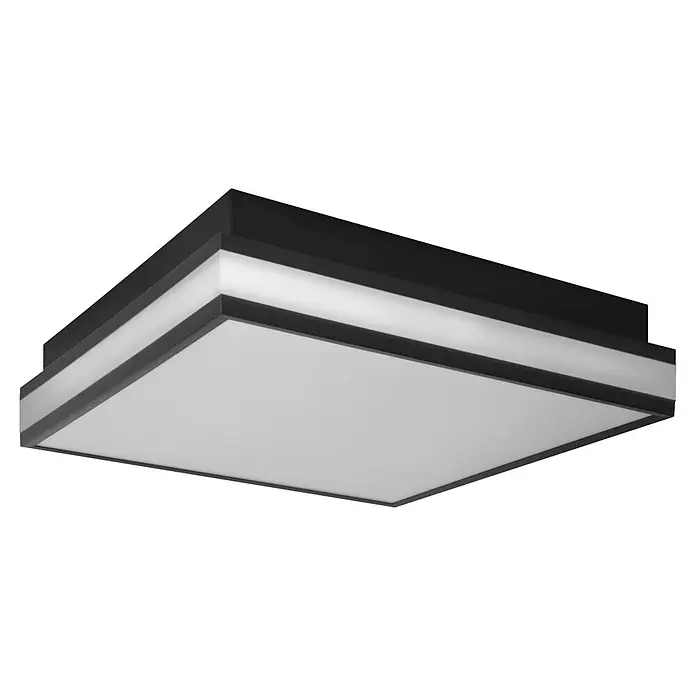 Ledvance LED-Deckenleuchte - 26 W, L x B x H: 30 x 30 x 8,6 cm, Schwarz, Warmweiß - Moderne quadratische Deckenleuchte mit schwarzem Rahmen und weißen Lichtpaneelen.