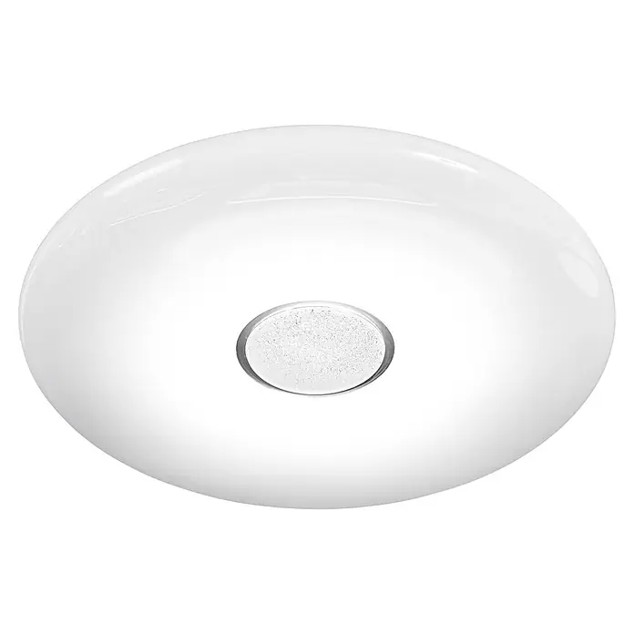 Ledvance Smart+ WiFi LED-Deckenleuchte rund Ceiling Kite - 32 W, Ø x H: 510 x 83 mm, Weiß - Weiße, glänzende, gewölbte Leuchte mit strukturiertem kreisförmigem Zentrum.