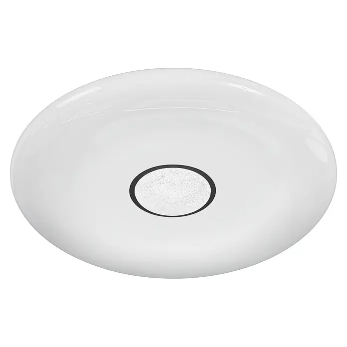 Ledvance Smart+ WiFi LED-Deckenleuchte rund Ceiling Kite - 32 W, Ø x H: 510 x 83 mm, Weiß - Glänzende weiße runde Deckenleuchte mit schwarz gerahmter, texturierter Mittelscheibe.