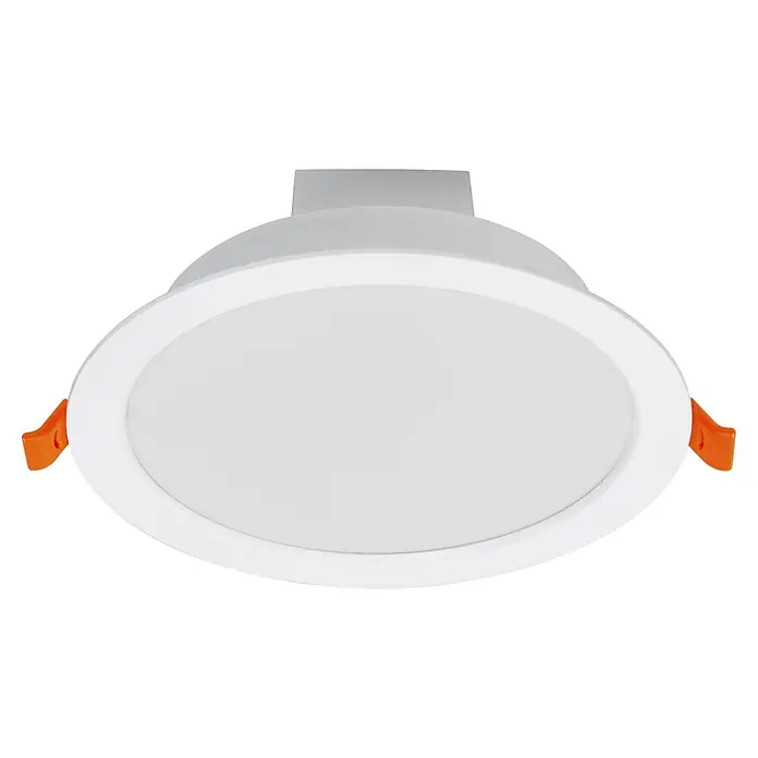 Ledvance LED-Einbauspot - 12 W, Mehrfarbig, Durchmesser: 17 cm, Weiß - Weißes ovales LED-Einbaustrahler mit orangefarbenen Befestigungsklammern.