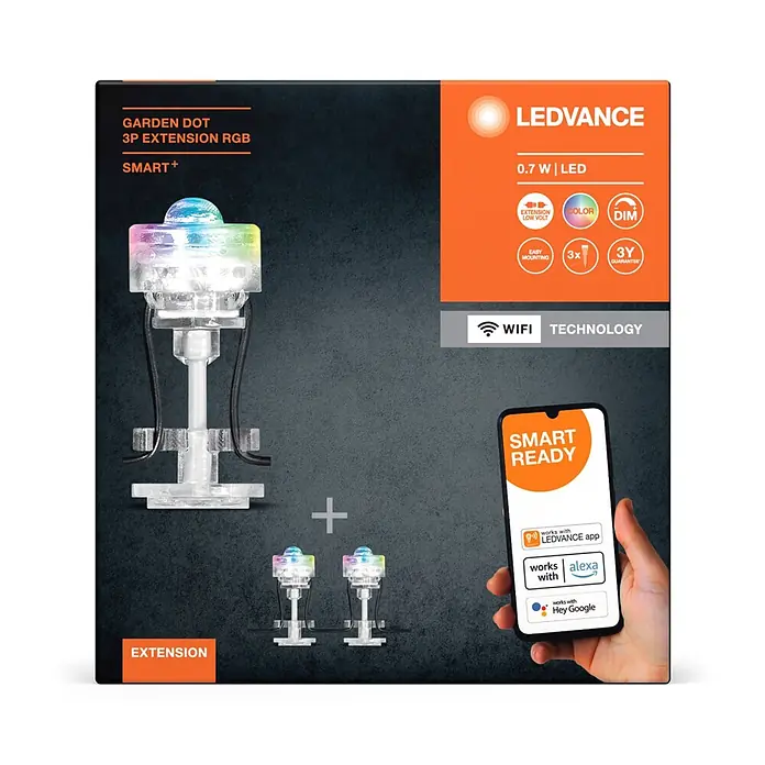 Ledvance Smart+ LED-Panel Gardenspot Mini RGBW 3ST - Dimmbarkeit: Dimmbar, Durchmesser: 23 mm, Leuchtmittel: LED, IP65, II - LEDVANCE Garden Dot 3er RGB Erweiterungsset. Smarte Outdoor-LED-Leuchten mit App-Steuerung.