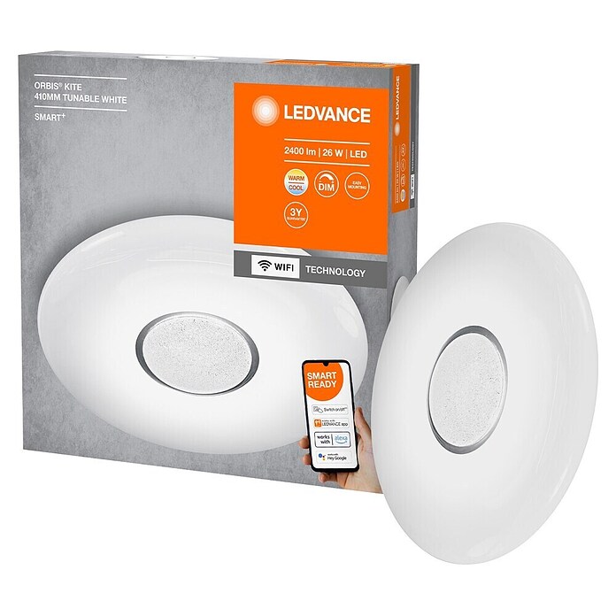 Ledvance Smart+ WiFi Led-plafondlamp, rond Ceiling Kite (24 W, Ø x h: 410 x 68 mm, Wit) | BAUHAUS