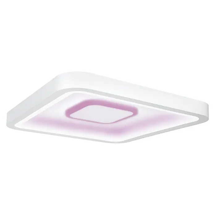 Ledvance LED-Deckenleuchte - 32 W, L x B x H: 48,5 x 48,5 x 8 cm, Weiß, Mehrfarbig - Weiße moderne quadratische LED-Deckenleuchte mit abgerundeten Ecken und zentraler, sanft lila leuchtender Fläche.
