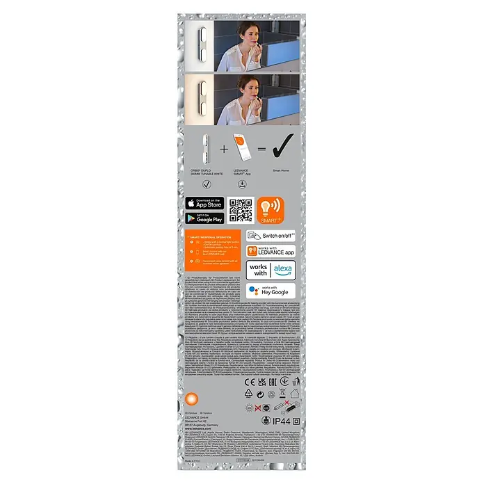 Ledvance LED-Wandstrahler - 15 W, L x B x H: 29,5 x 6 x 5,8 cm, Silber, Mehrfarbig, 2 Stk. - Silberfarbene LEDVANCE ORBIS Duplo Wandleuchte mit zwei ovalen tunable white Lichtquellen, vertikal in einem Bad montiert.
