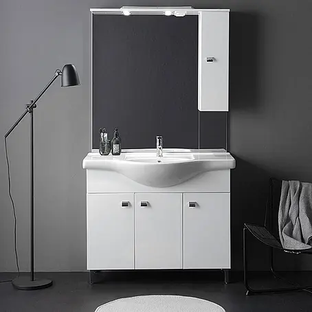 KV Bodenstehender Badezimmerschrank mit Waschbecken 105cm  Hochglanz Weiß | Smeraldo
