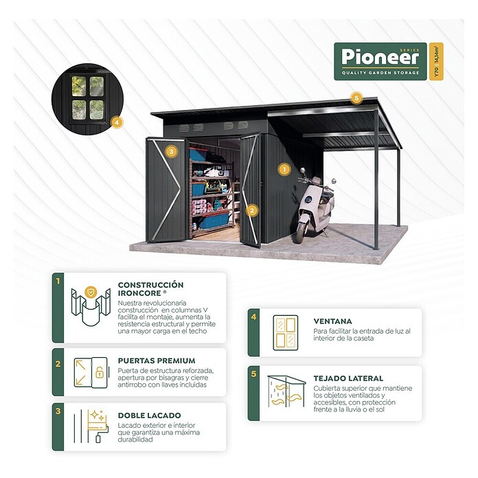 Hoggar Caseta para jardín Pioneer Y140 (Medidas ext. (An x Pr): 505 x 280 cm, Antracita, Acero, 14,4 m²) | BAUHAUS