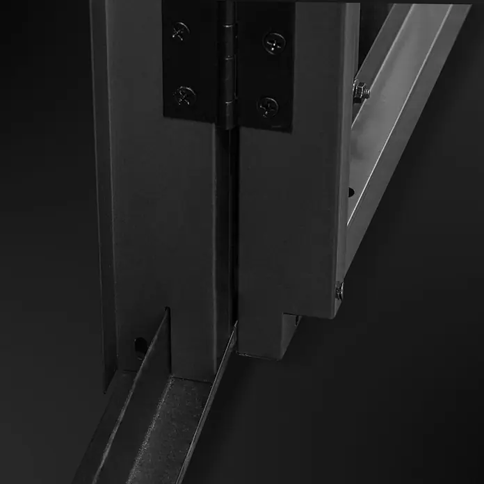 Hoggar Gerätehaus Pioneer Y140 - Außenmaß inkl. Dachüberstand (B x T): 505 x 280 cm, Anthrazit, Stahl, 14,4 m² - Robustes dunkles Metallscharnier, das zwei Metallrahmenkomponenten verbindet, mit sichtbarer verschraubter Stützstruktur.