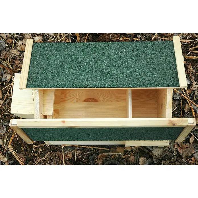 Dobar Igelhaus Mecki - 54 x 35 x 26 cm, Schleuse - Offene Vogelhaus-Nistbox aus Holz mit grünem Dach, ideal für den Garten und die Aufzucht von Jungvögeln.