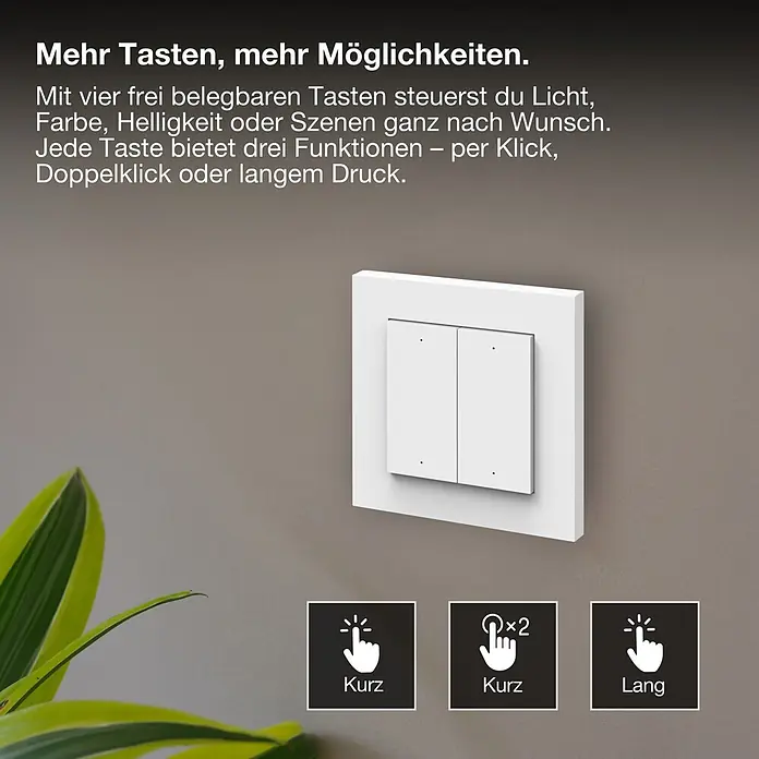 Osram Smart+ Schalter 4G matter - Weiß, Innen - Weißer smarter Wandschalter mit zwei Tasten. Bietet verschiedene Steuerfunktionen per Einzel-, Doppel- oder Langdruck.
