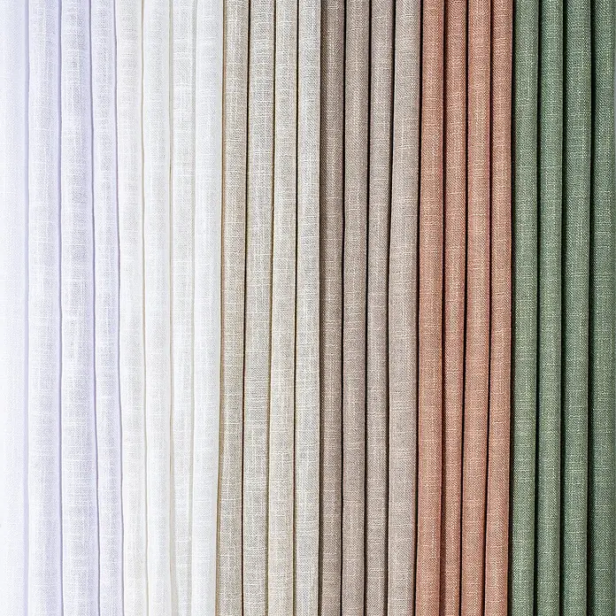 Cortina con ollaos Alan - An x Al: 140 x 260 cm, Verde, Textil - Muestras de tela texturizada con un degradado de color de blanco a beige, rosado y verde.