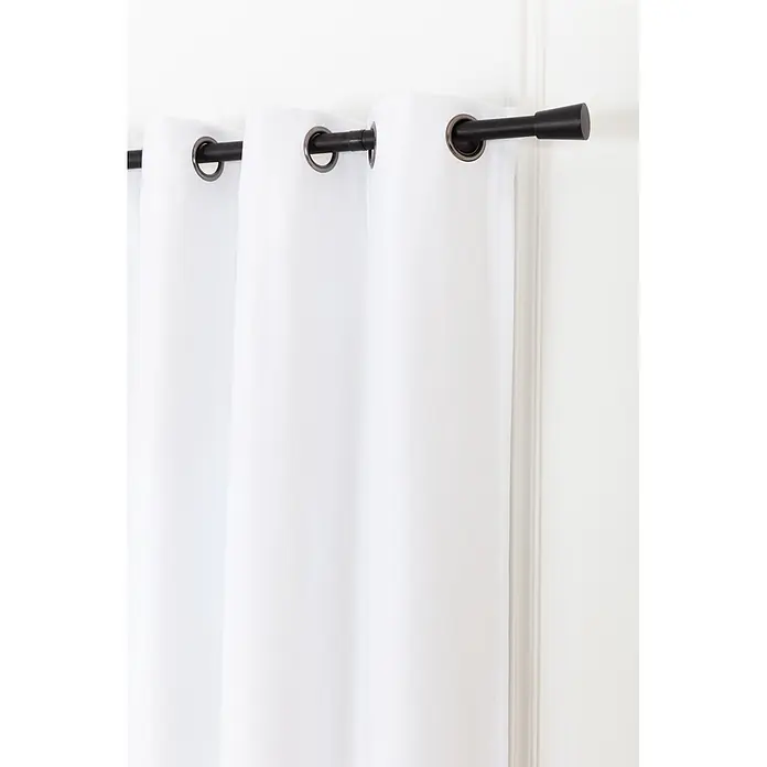 Cortina térmica Cocoon - An x Al: 140 x 260 cm, 100% poliéster, Blanco - Cortinas blancas con ojales en una barra de metal oscura.