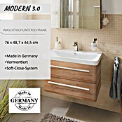 Modern 3.0 Waschtischunterschrank (49 x 76 x 42 cm, 2 Schubkästen, Berg Eiche, Matt)