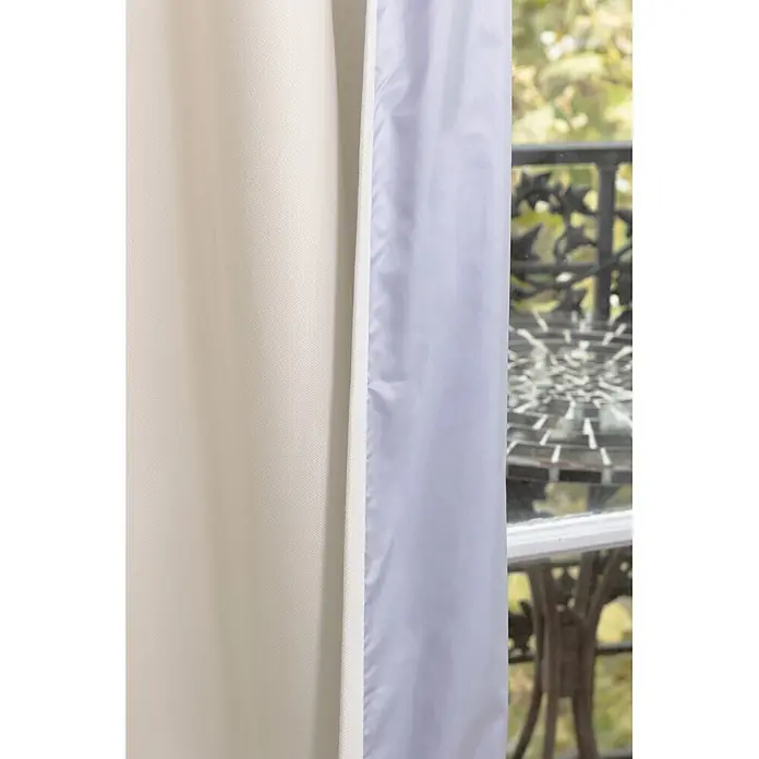 Cortina térmica Cocoon - An x Al: 140 x 260 cm, 100% poliéster, Beige - Cortina térmica beige con forro blanco, parcialmente abierta en una ventana.