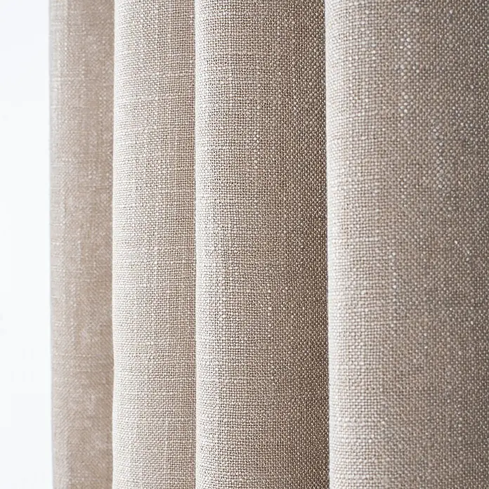 Cortina con ollaos Alan - An x Al: 140 x 260 cm, Gris, Textil - Cortinas plisadas de color beige claro con textura de lino.
