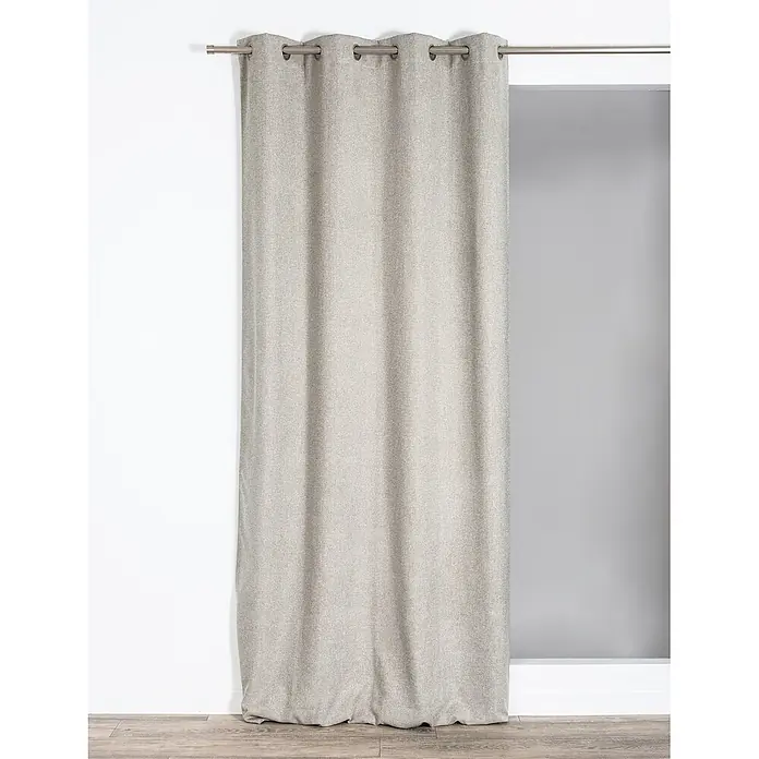 Cortina con ollaos Galway - An x Al: 140 x 260 cm, Gris, Textil - Cortina melange gris claro con ojales, colgada de una barra plateada.