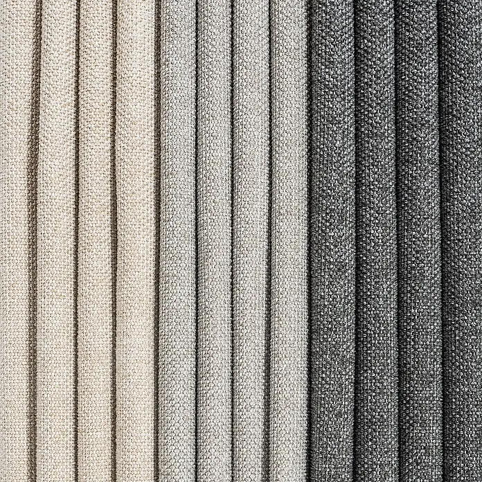 Cortina con ollaos Galway - An x Al: 140 x 260 cm, Gris, Textil - Muestras de tela texturizada en pliegues verticales, degradado de beige claro a gris claro a gris oscuro.