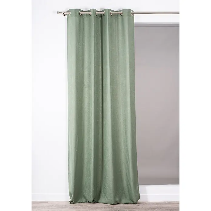 Cortina con ollaos Alan - An x Al: 140 x 260 cm, Verde, Textil - Cortina verde con ojales colgando de una barra plateada.