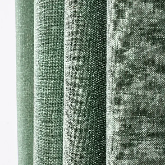 Cortina con ollaos Alan - An x Al: 140 x 260 cm, Verde, Textil - Cortinas verdes texturizadas con pliegues verticales, mostrando un tejido visible.