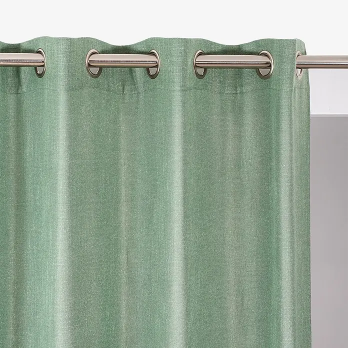 Cortina con ollaos Alan - An x Al: 140 x 260 cm, Verde, Textil - Cortina texturizada verde menta con ojales plateados en una barra.