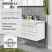 Modern 3.0 Waschtischunterschrank (49 x 116 x 42 cm, 2 Schubkästen, Weiß, Hochglanz)