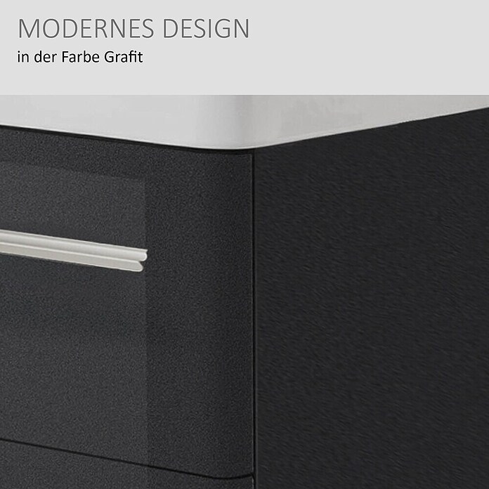 Modern 3.0 Waschtischunterschrank (49 x 116 x 42 cm, 2 Schubkästen, Grafit, Hochglanz)