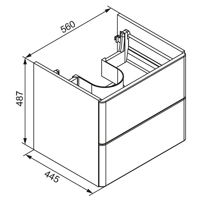 Modern 3.0 Waschtischunterschrank (49 x 56 x 42 cm, 2 Schubkästen, Weiß, Hochglanz)