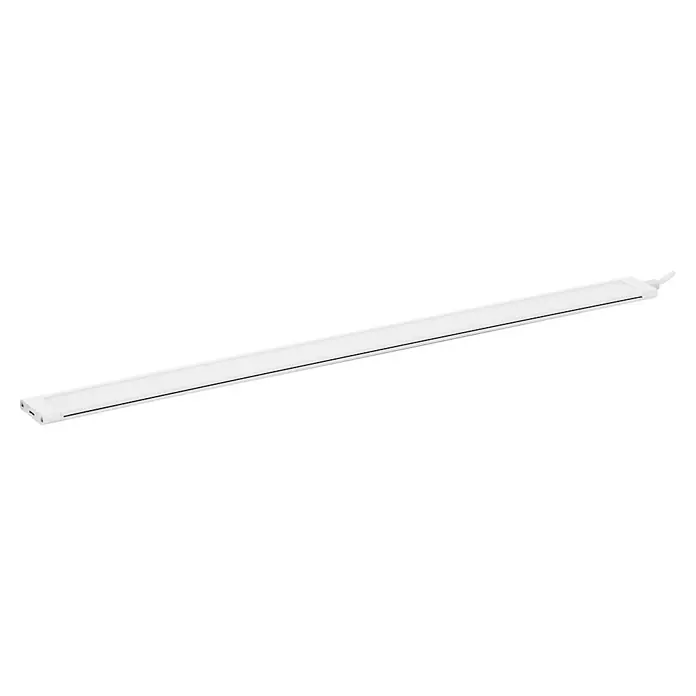 Ledvance LED-Unterbauleuchte - 7 W, Länge: 45,7 cm, Lichtfarbe: Mehrfarbig - Weißes lineares LED-Lichtband mit Netzkabel und Anschlüssen, schräg positioniert.