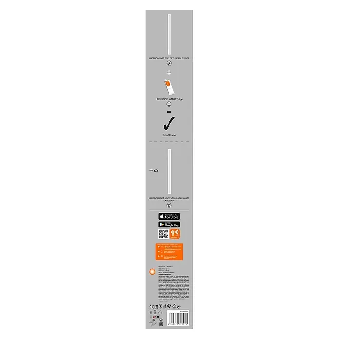 Ledvance Smart+ WiFi LED-Panel Cabinet - L x B x H: 50 x 3,8 x 0,8 cm, 9 W - Weißes LEDVANCE abstimmbares weißes Unterbauleuchte mit Smart Home App- und Sprachsteuerung, mit Erweiterung gezeigt.