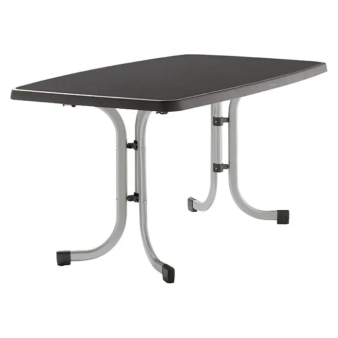 Sieger Klapptisch - L x B x H: 150 x 90 x 72 cm, Stahl, Mecalit, Rechteckig, Graphit - Schwarzer Esstisch mit silbernen Metallbeinen für den Innen- und Außenbereich.