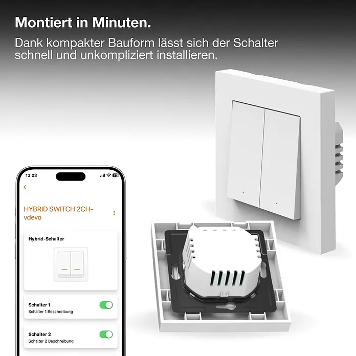 Osram Smart+ Schalter 2G matter - Weiß, Innen - Weißer 2-fach Hybrid-Lichtschalter und internes Modul mit Smartphone-App.
