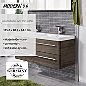 Modern 3.0 Waschtischunterschrank (49 x 116 x 42 cm, 2 Schubkästen, Eiche Maron, Matt)