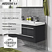 Modern 3.0 Waschtischunterschrank (49 x 116 x 42 cm, 2 Schubkästen, Grafit, Hochglanz)