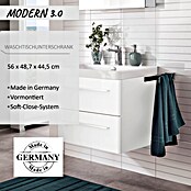 Modern 3.0 Waschtischunterschrank (49 x 56 x 42 cm, 2 Schubkästen, Weiß, Hochglanz)