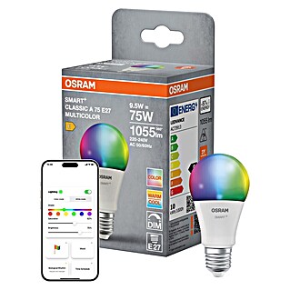 Ledvance Smart+ WiFi Smart-LED-Lampe Classic (E27, RGBW, 1 055 lm, 9,5 W, Farbtemperatur einstellbar: Stufen)