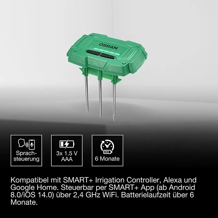 Osram Smart+ Bodenfeuchtesensor - Grün - Grüner OSRAM Smart+ Bewässerungscontroller mit drei Metallfühlern.