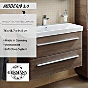 Modern 3.0 Waschtischunterschrank (49 x 76 x 42 cm, 2 Schubkästen, Eiche Maron, Matt)