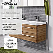 Modern 3.0 Waschtischunterschrank (49 x 116 x 42 cm, 2 Schubkästen, Berg Eiche, Matt)