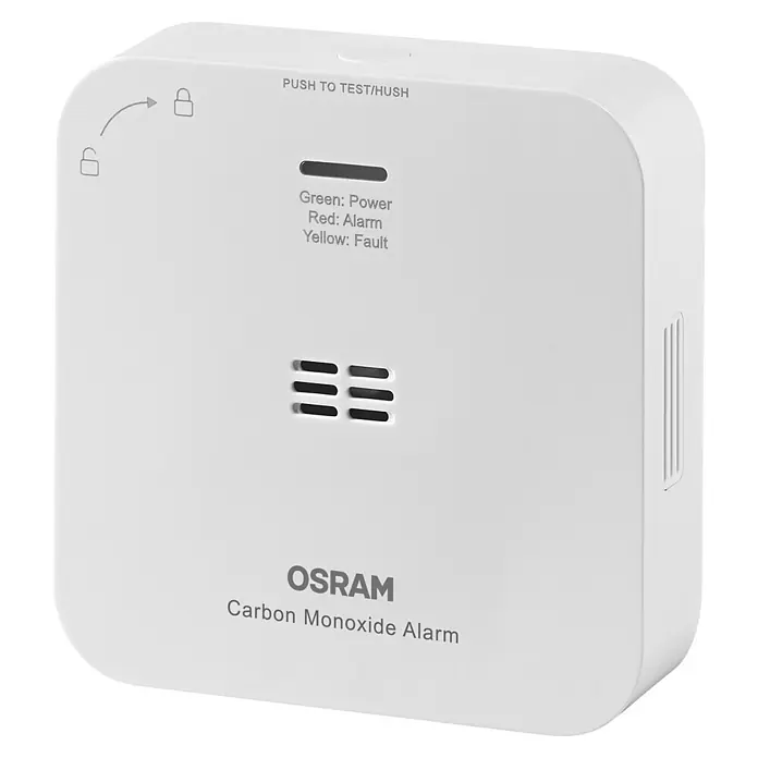 Ledvance Smart+ WiFi Kohlenmonoxidmelder - L x B x H: 8,5 x 2,73 x 8,5 cm, Batterielaufzeit: 5 Jahre - Weißer OSRAM Kohlenmonoxid-Melder mit LED-Anzeigen, Lautsprecher und Test-/Stumm-Taste.