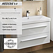 Modern 3.0 Waschtischunterschrank (49 x 76 x 42 cm, 2 Schubkästen, Weiß, Hochglanz)