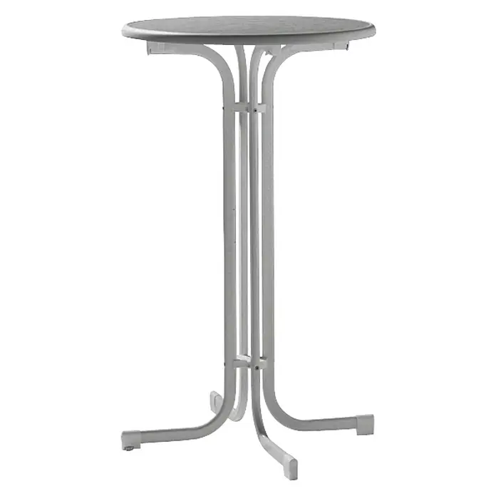 Sieger Garten-Stehtisch rund - Ø x H: 70 x 112 cm, Stahl, Kunststoff, Klappbar, Eisengrau - Bild einer grauen Stehtisch mit runder Tischplatte und einem Gestell aus Metallrohren.