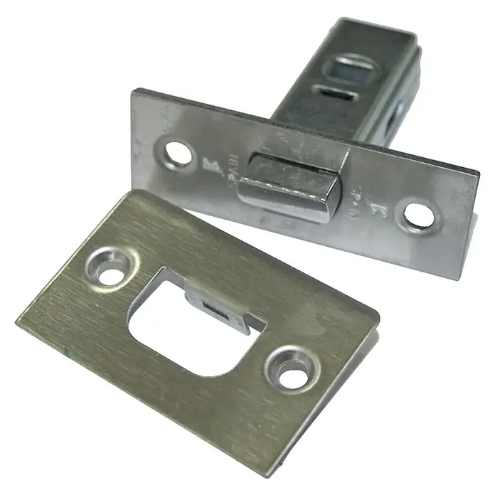 M.Pascual Resbalón - Anchura placa: 35 mm, Níquel - Dos componentes de pestillo de puerta de metal cepillado: un mecanismo de pestillo embutido y una placa de cierre a juego.