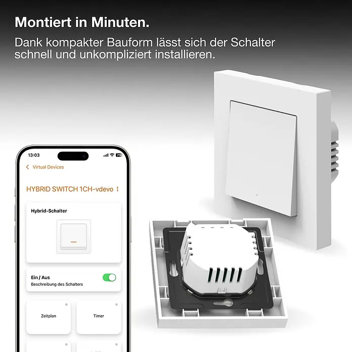 Osram Smart+ Schalter Unterputz Wandschalter 1G matter - Weiß, Innen - Weißes Smart-Schaltermodul und -abdeckung, mit einer Smartphone-App zur Steuerung von Ein/Aus, Zeitplan und Timer.